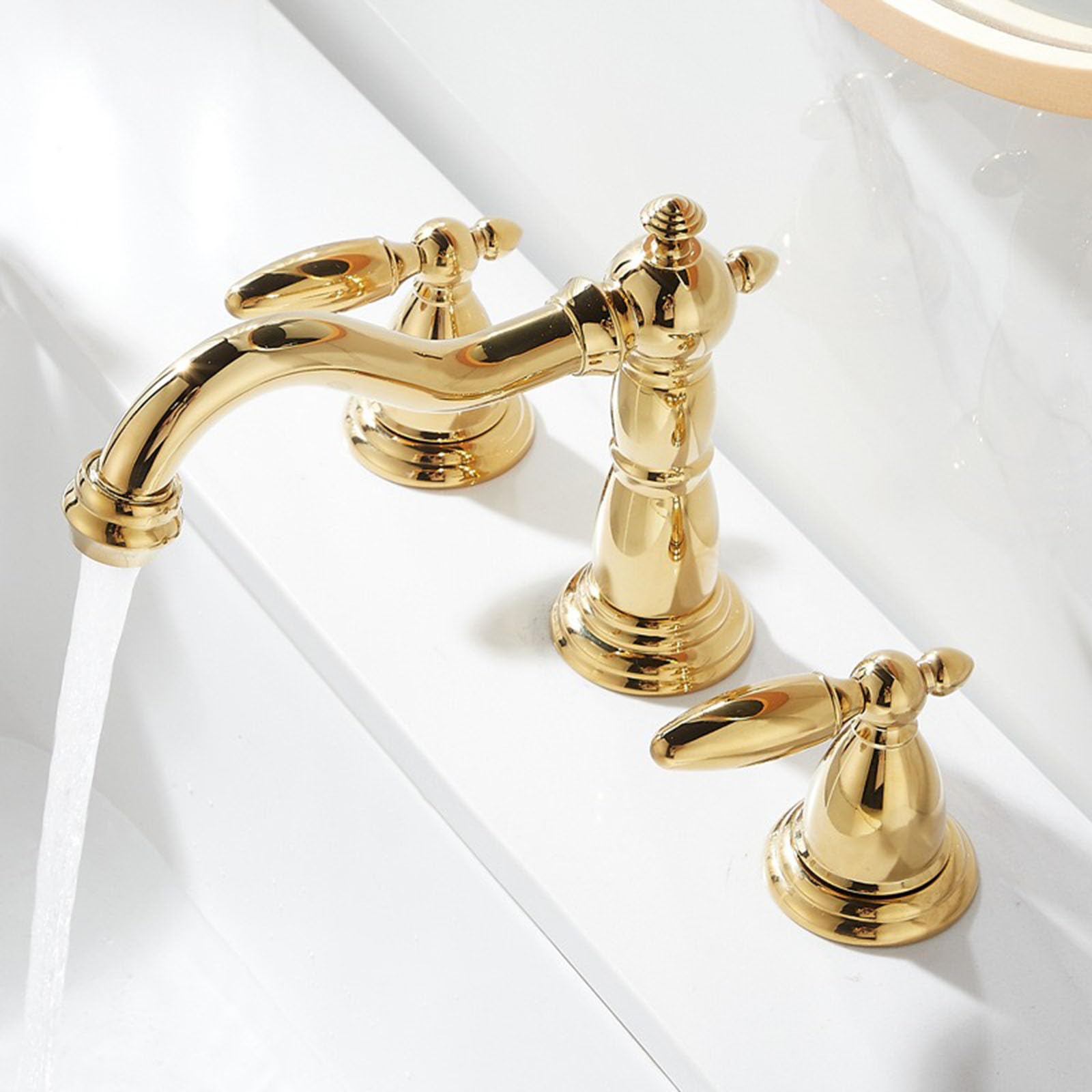 Grifo de Lavabo Moderno Pistola de Agua Caliente Y Fría de 3 Orificios Grifo Del Fregadero Baño Grifos Mezclador de Baño Doble Mango Color Gris