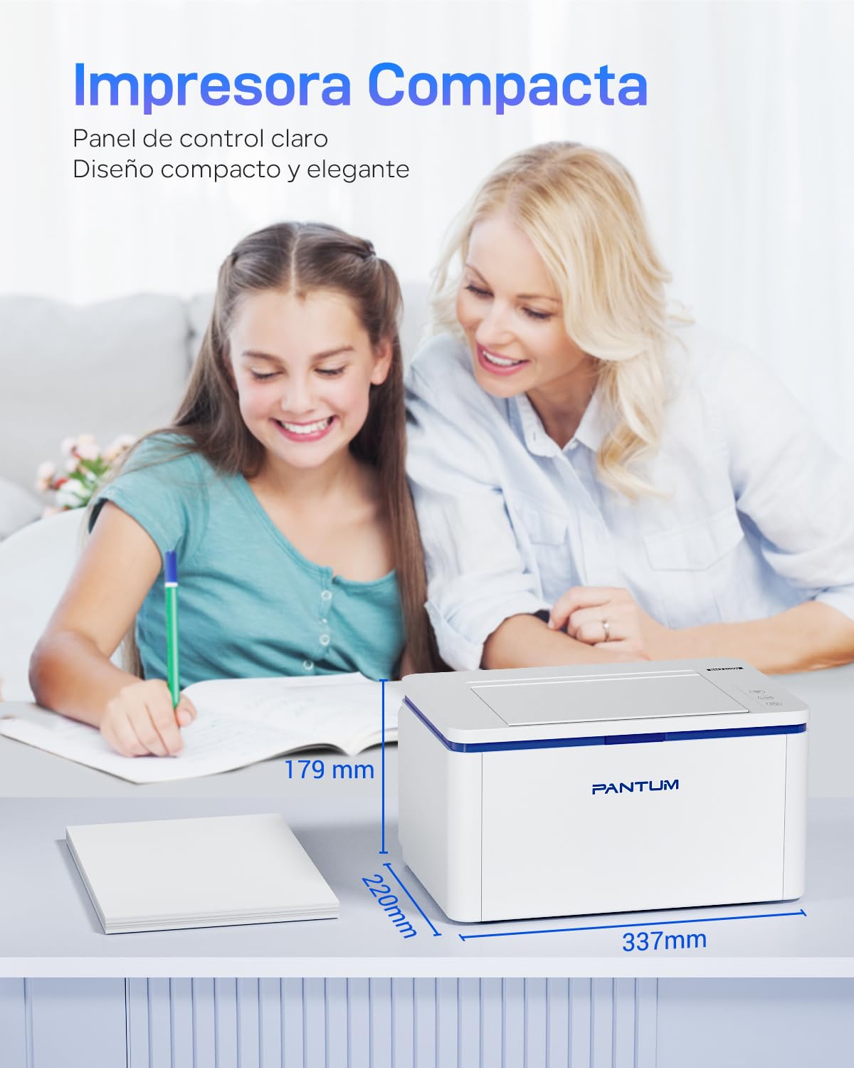 PANTUM BP2309W Impresora Láser Monocromo WiFi, Pequeña para Casa y Oficina (A4, 20 ppm, Wi-Fi Direct, Bluetooth, USB, AirPrint, Mopria), con 1 Tóner de Inicio Original