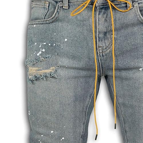 Men's Knee Ripped Tie Jeans Distressed Holes Stretch Biker Jean Destroyed Tapered Leg Denim Pants4