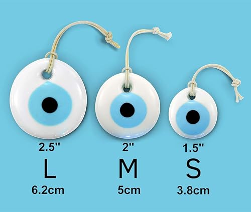 Miniatura 10 de Adorno decorativo hecho a mano con cristal griego turco de ojo turco para buena suerte, éxito y protección (azul claro, 2.5 pulgadas)