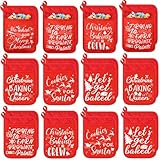 WILLBOND 24 Piece Christmas Pot Holders with Pockets - Red Funny Heat Resistant Oven Mitts for Baking & Cooking