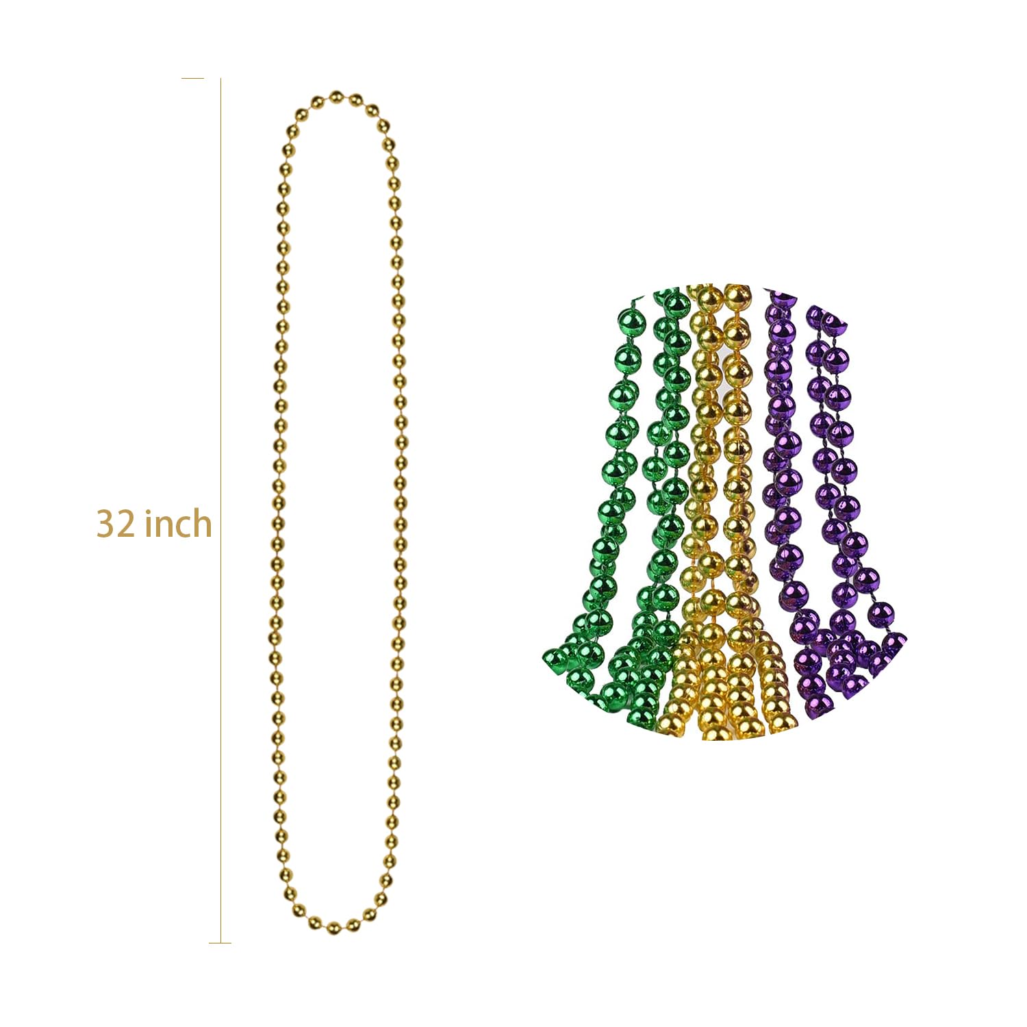 MFUOE 12 Pieces Mardi Gras Beaded Necklaces Mardi Gras Costume Accessories Glitter Plastic Beaded Necklaces for Events and Party Favor Novelty - Image 2