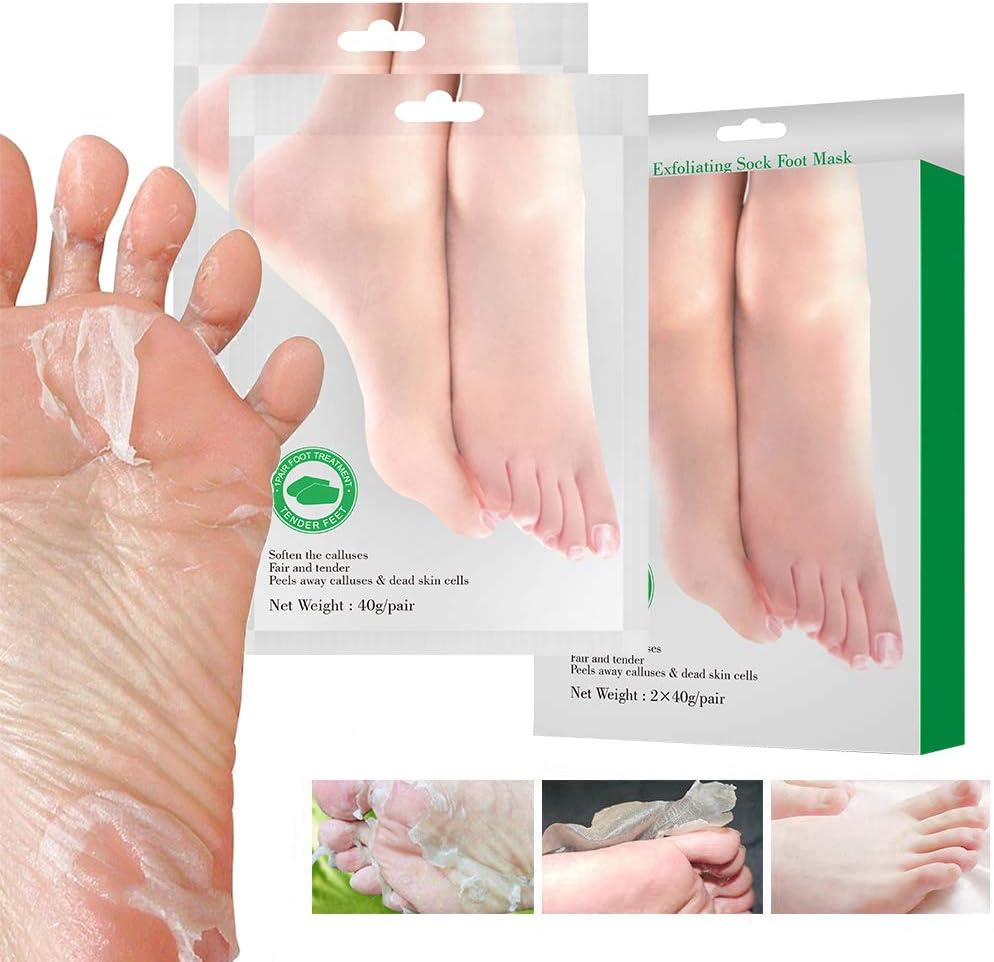BOMPOW Foot Mask, Exfoliant Foot Peel Socks for Soft Baby Feet in 3-7 Days, Olive Scented Dead Hard Rough Skin Remover for Feet, 2 Pairs