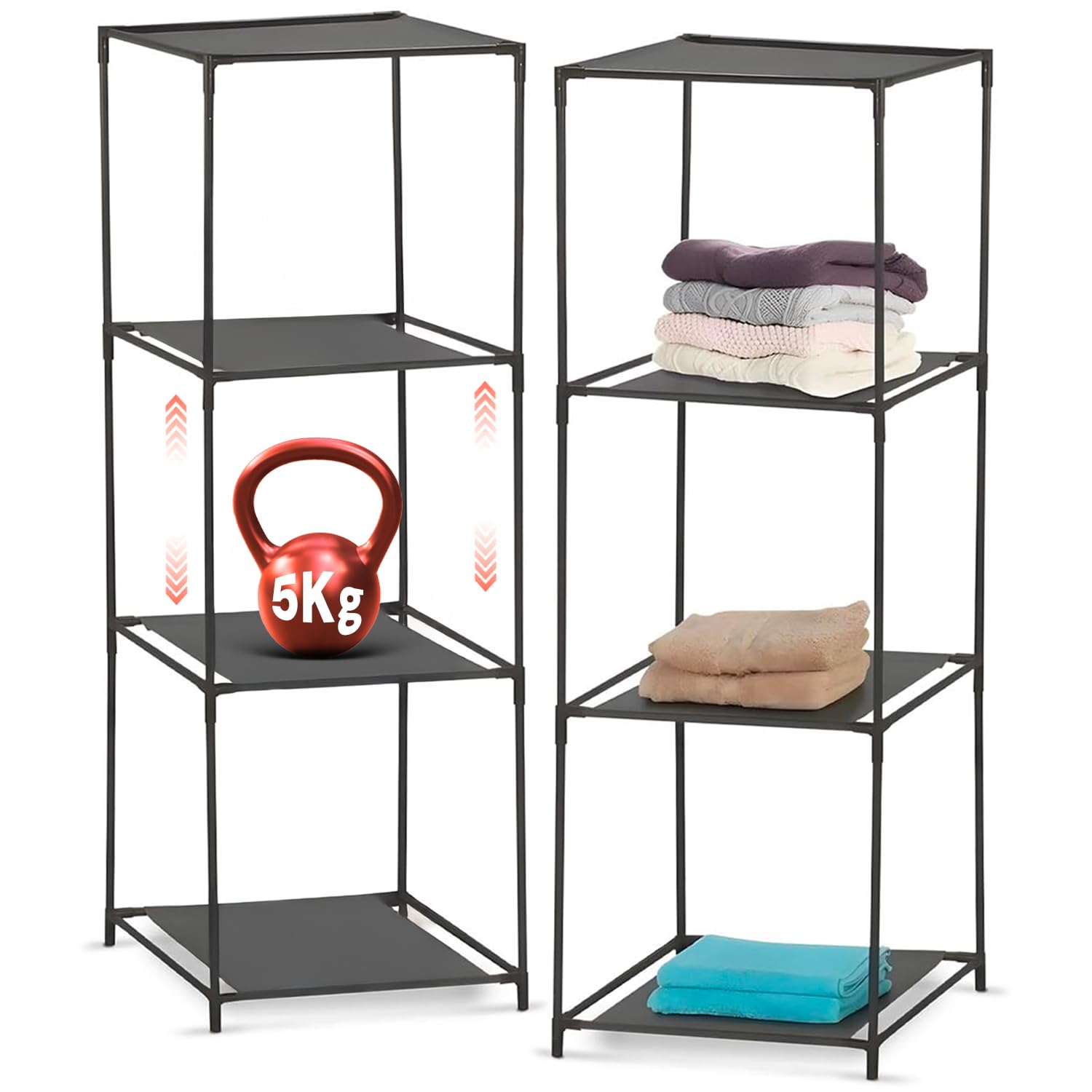 Avilia Space-Saving Shoe Rack with 3 Shelves in Fabric – Set of 2 Modular Shelves 34 x 34 x 98 cm – Versatile Bookcase for Bathroom, Kitchen and Living Room, Lightweight and Durable for Everyday Use,
