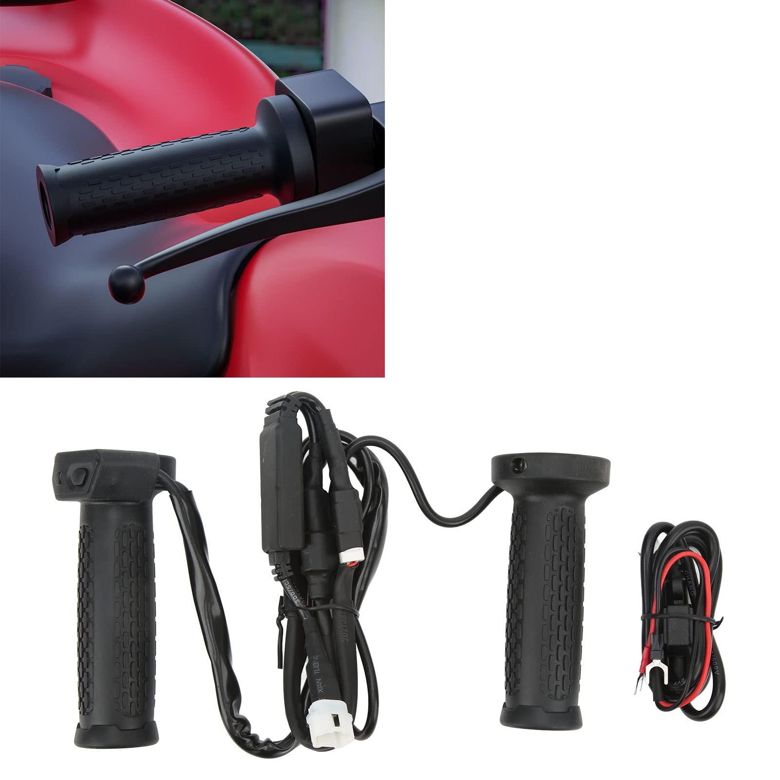 EMUKOEP Cubierta de Agarre de Calefactable para Motocicleta ATV, Empuñaduras de Mano con Calefacción Eléctrica Ajustable de 5 Engranajes, Adecuadas para Montar en Invierno Al Aire