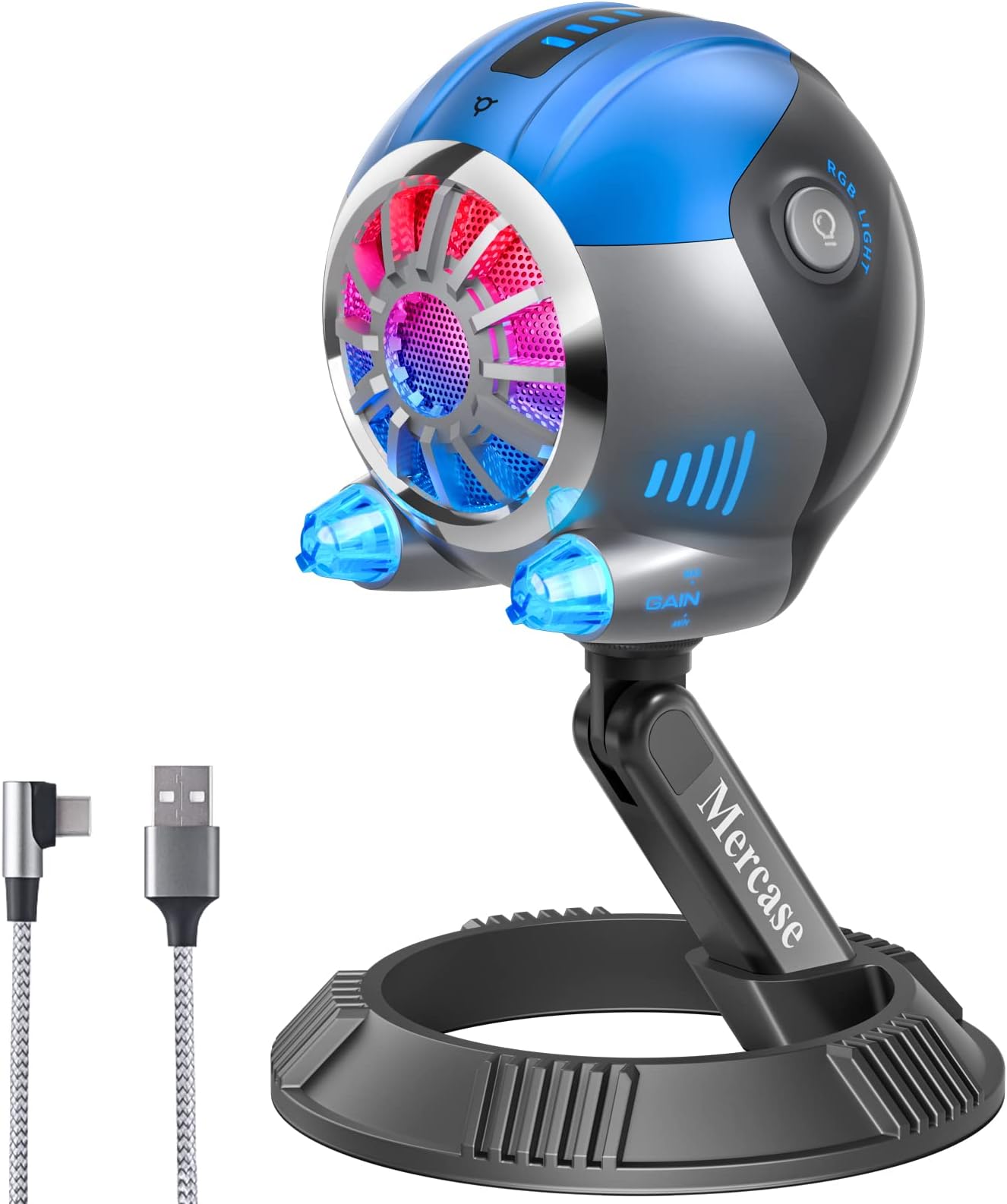 RGB-Gaming-Mikrofon für PC, PS4/5, MAC, Mercase Realtek Chip, 384 kHZ, Kondensatormikrofon mit Schnellstummschaltung, wählbare 10 dynamische RGB-Soundsynchronisationsmodi, Twitch, YouTube