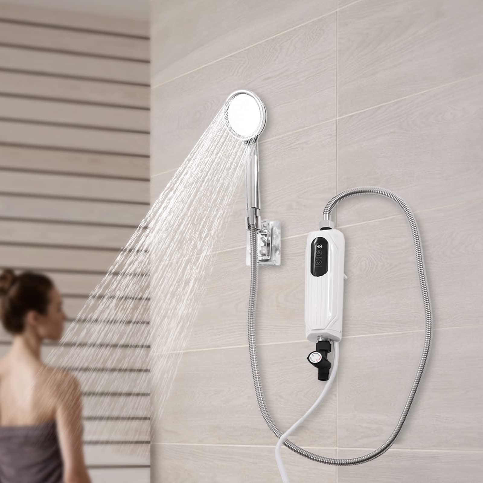 Elektrische doorstroomverwarmer met douchekop, 3500 W, mini-warmwaterbereider, direct doorstroomverwarmer voor douche