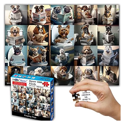 Think2Master Pooping Dogs & Puppies 1000 Pieces Jigsaw Puzzle. Pooping Puppies, Funny Bathroom Decoration, Gag Gift. Fun Toy Teens, Adults, Seniors & Families. Great for Kids 13+ Size: 26.8” x 18.9”