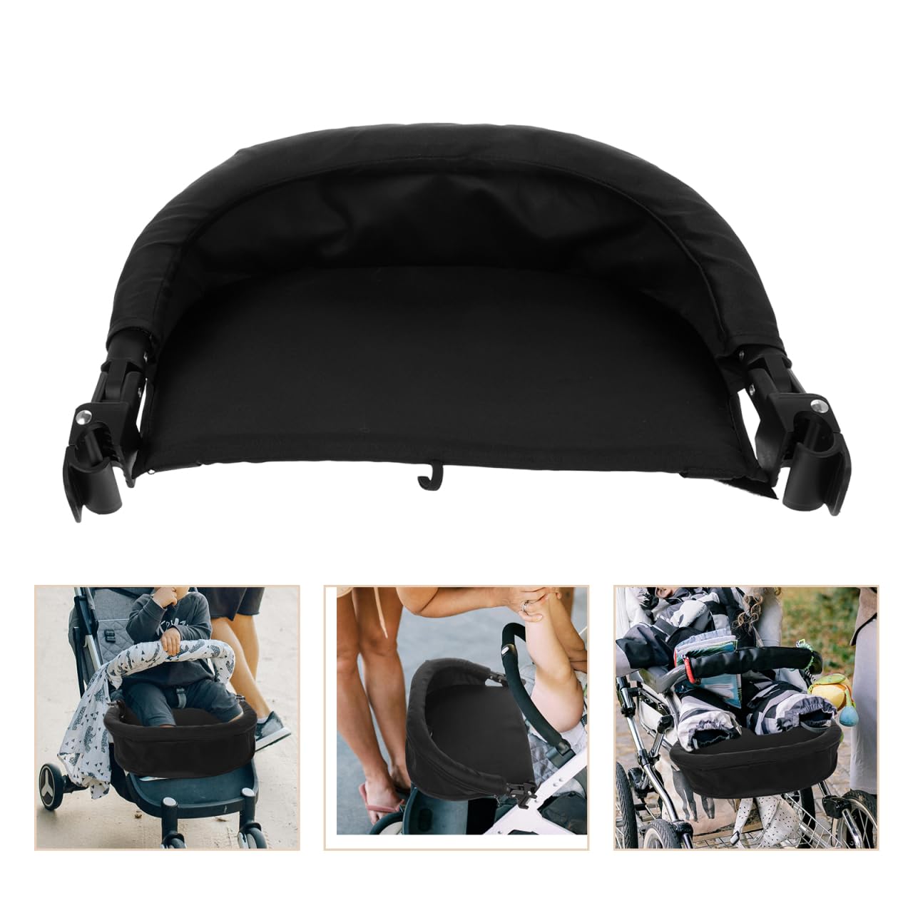 HEMOTON Rallonge de Repose-Pieds Réglable pour Poussette Bébé en Tissu Noir, Installation Facile, Accessoire Pratique pour Poussettes et Nacelles