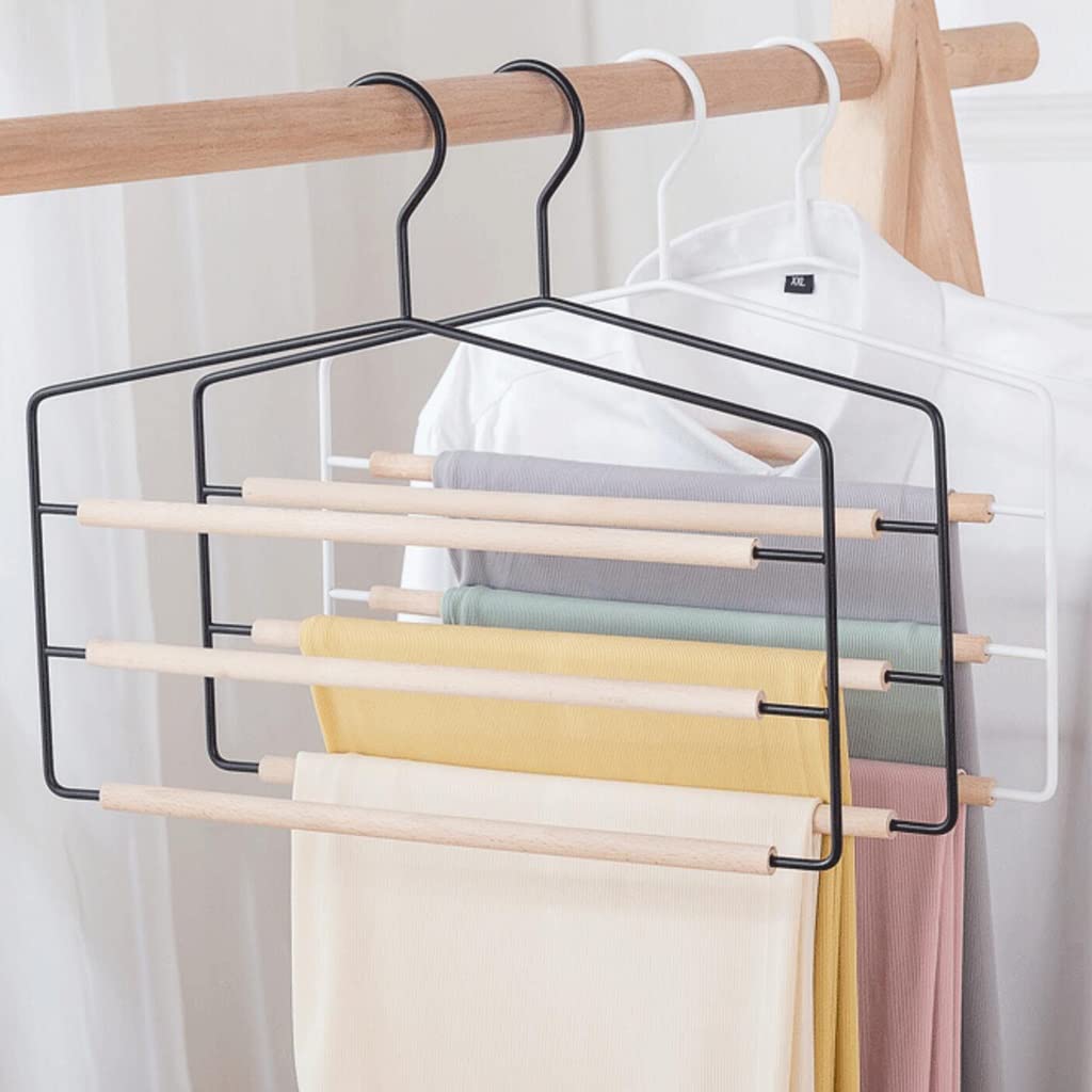Grucce per Abiti Set da 5 Pezzi di Clip per Pantaloni, gruccia in Ferro battuto Multistrato a 3 Strati Senza Cuciture con Travi, Pantaloni per Vestiti per la casa, gruccia per Pantaloni per