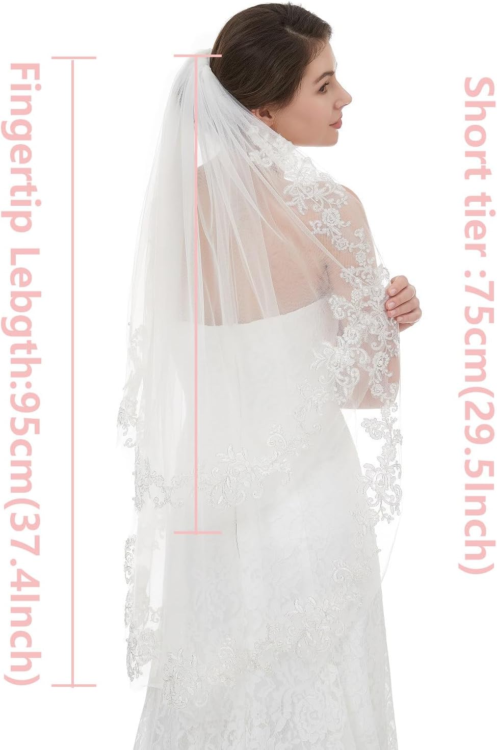 EllieHouse Women's Short 2 Tier Wedding Bridal Veil With Comb L24 - Image 4