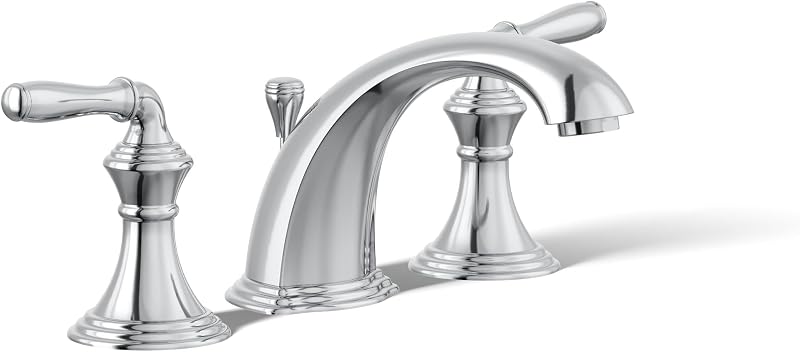 KOHLER K-394-4-CP Devonshire® Widespread Bathroom Sink Faucet, Pop-Up Drain Assembly, 3-Hole Bathroom Faucets, 2-Handle, 1.2 GPM, Polished Chrome