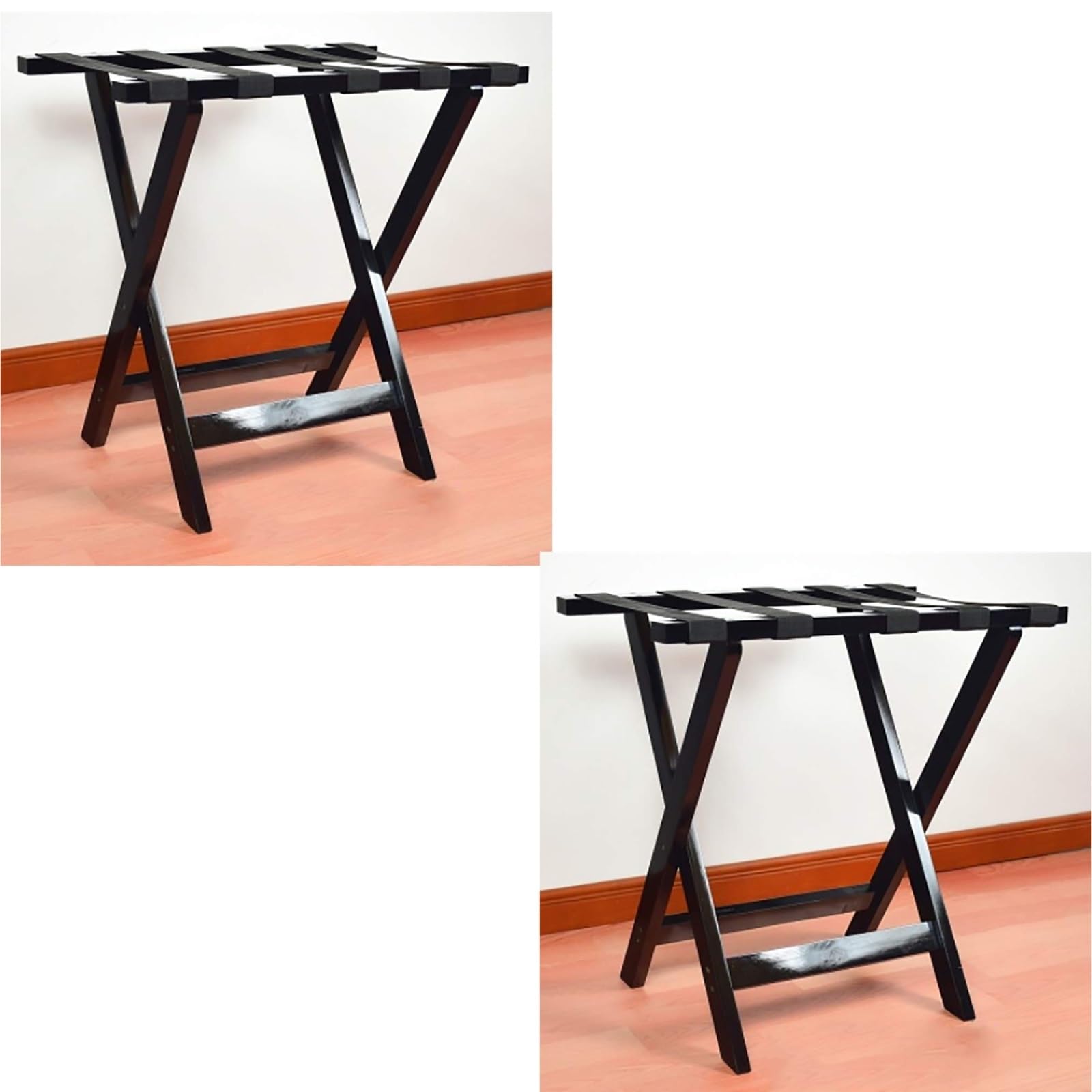 Support de sacs à dos et valises chic en bois noir à double niveau pour rangement
