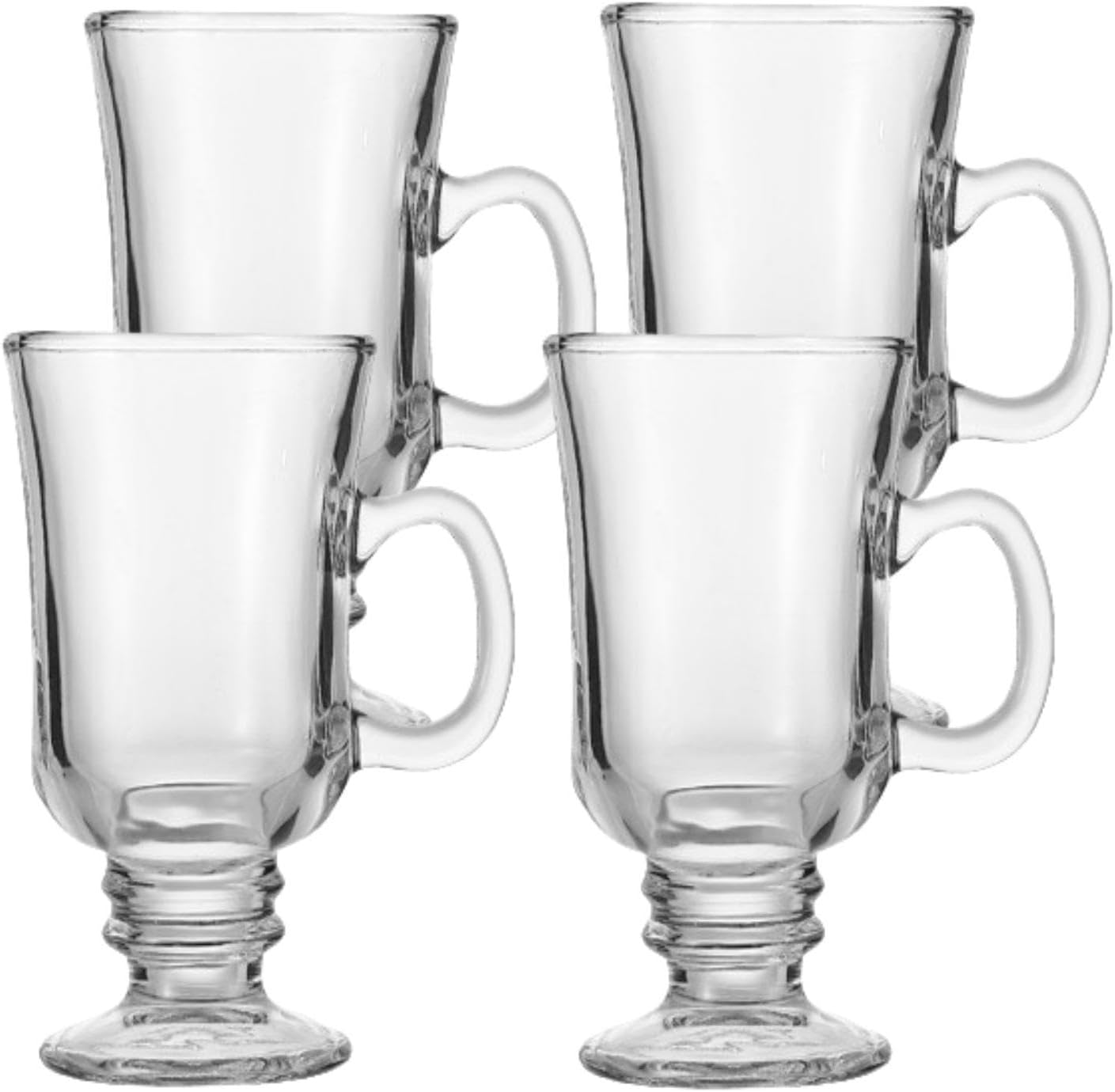 Irish Coffee Glass Mugs, Crystal Clear Mug with Handle, Double Walled Glass Cups for Hot & Cold Beverages, Drink Glasses Cups, Heat Resistant Footed Glasses 4pcs