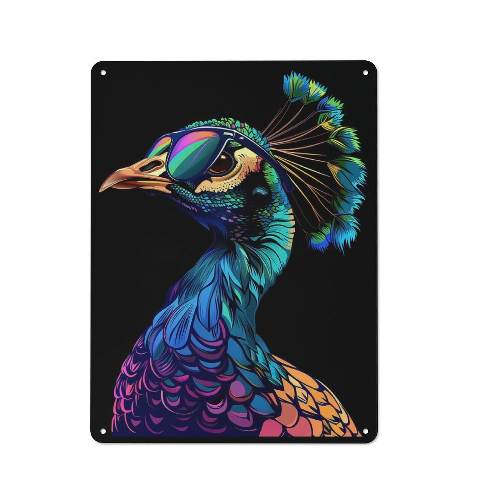 Junmoney Style-8 Modern Retro Metal Wall Art Sign 40X30cm Featuring Peacock Colorful, Urban Room Decor For Flat, Bar, Studio Or Gallery Wall