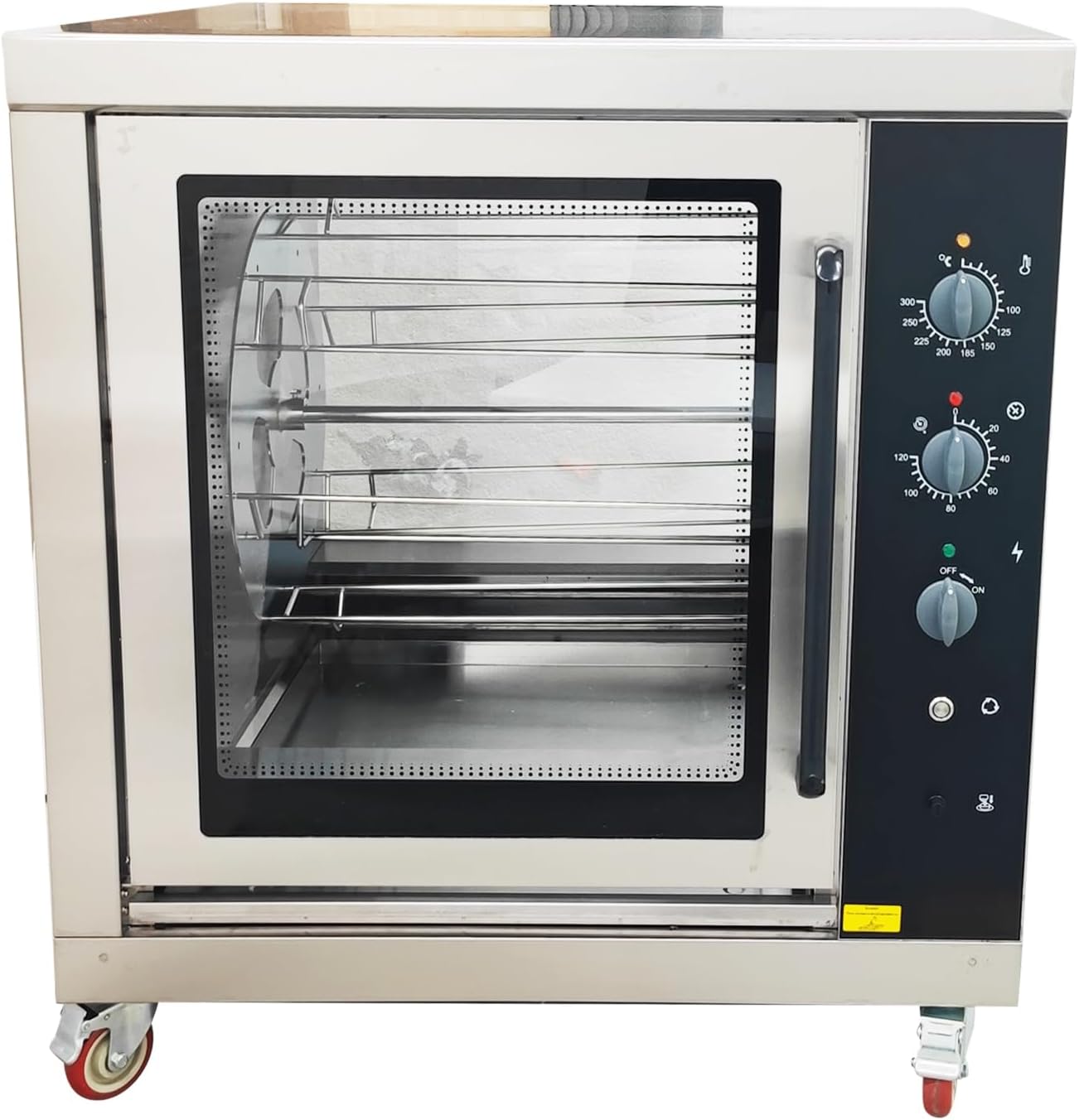 Electric Rotisserie Oven Roaster with Removable Rotisserie Spit Front and Rear Visibility 36-42PCS Capacity Adjustable Temperature & Time Stainless Steel 220V 12KW