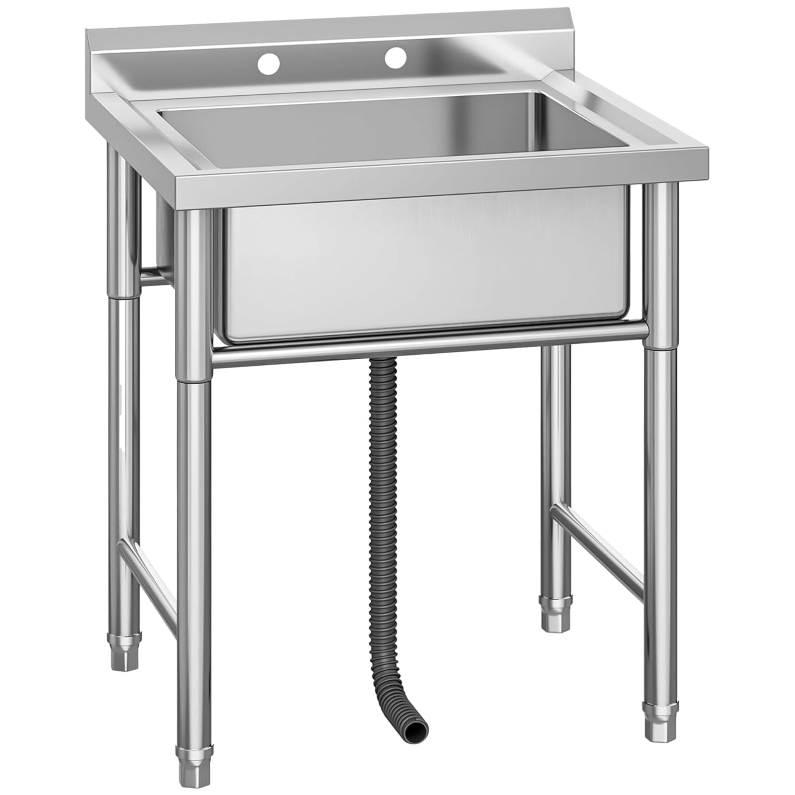 Aptliton Silver Commercial Kitchen Sink (Basin W59xd46xh22cm), Stainless Steel Single Bowl Catering Sink Unit With Drainer, Heavy Duty Freestanding Utility Wash Station For Garage