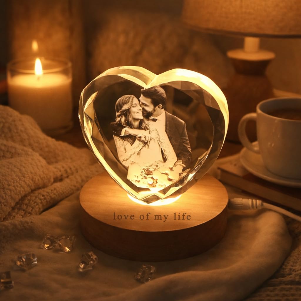 Custom 3D Crystal Couple Night Light Personalized Valentine Gifts with Photo Valentine Gift for Boyfriend Girlfriend Couple 3D