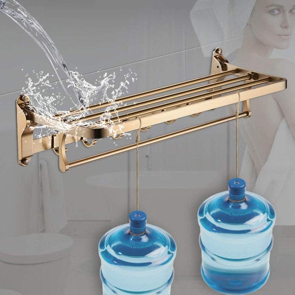 NEECS Tendedero Muebles de baño Divisor de baño Toallero Dorado Estante de baño Plegable de 90 ° Espacio Estante de Pared de Aluminio con diseño de Gancho Anillo de Mano (Color: Dorado,