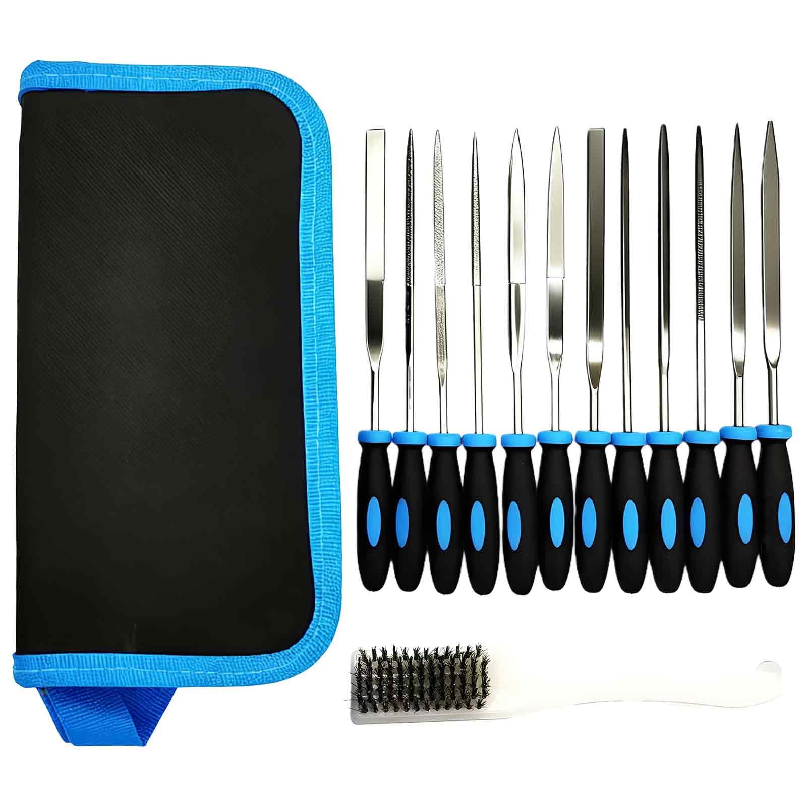 14pcs Needle File Set, 12 Needle Files for Metal File 1 Brush and 1 Storage Bag, Small Metal Set for Jewelry Design and DIY Carving Tool, Model Files Tools to Enthusiasts or Beginners