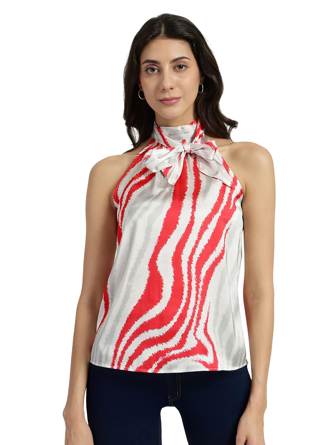 fablestreet Women Casual Top | Halter Neck Sleeveless Design with Bow Detail & Floral Print | Smooth Satin Fabric for Festive Occasions & Chic Gatherings-picture-44
