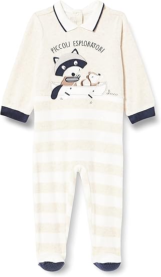 Chicco Chenille Jumpsuitset met voet, Jumpsuit voor de winter Uniseks 0-24, Lichtblauw, 0-3 maanden (pakket van 2