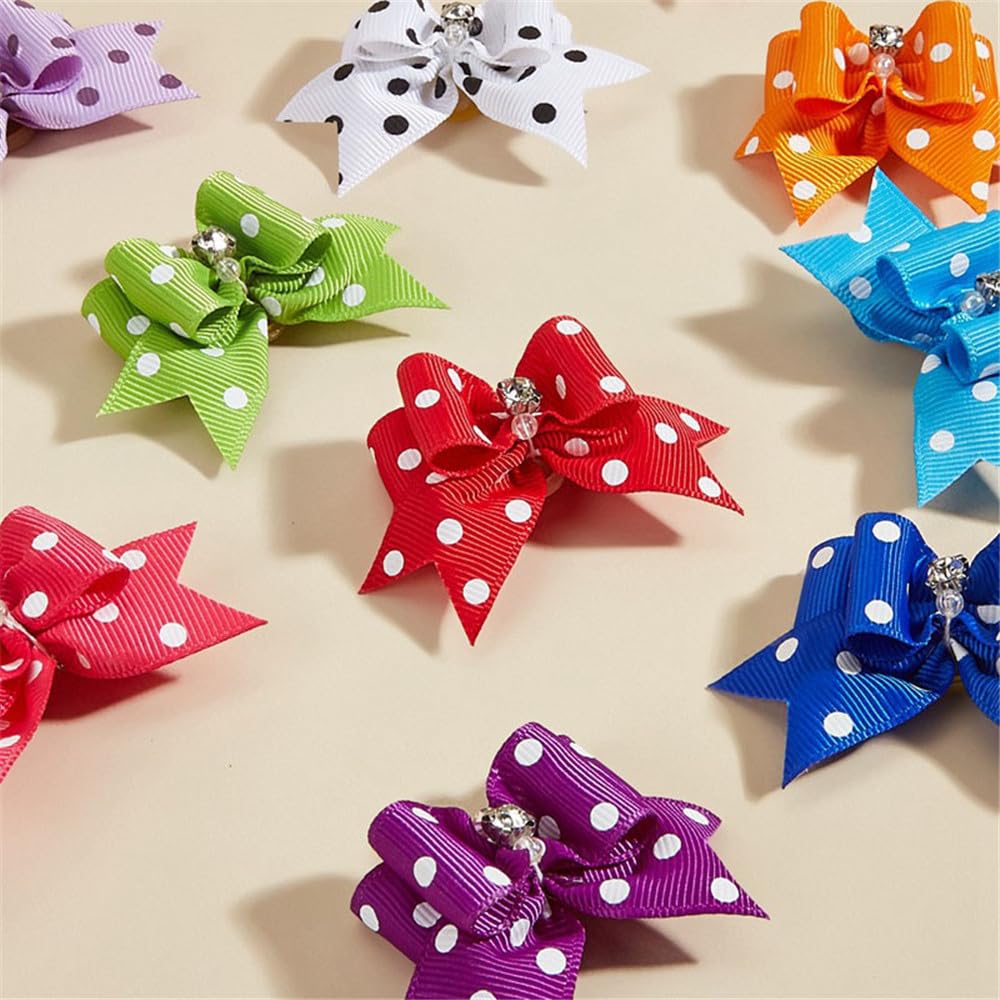 Fiocchi per Pelo di Cani e Gatti a Pois con Elastico, Accessori per Animali Domestici, Colori Casuali, ca. 6 x 4 x 2 cm