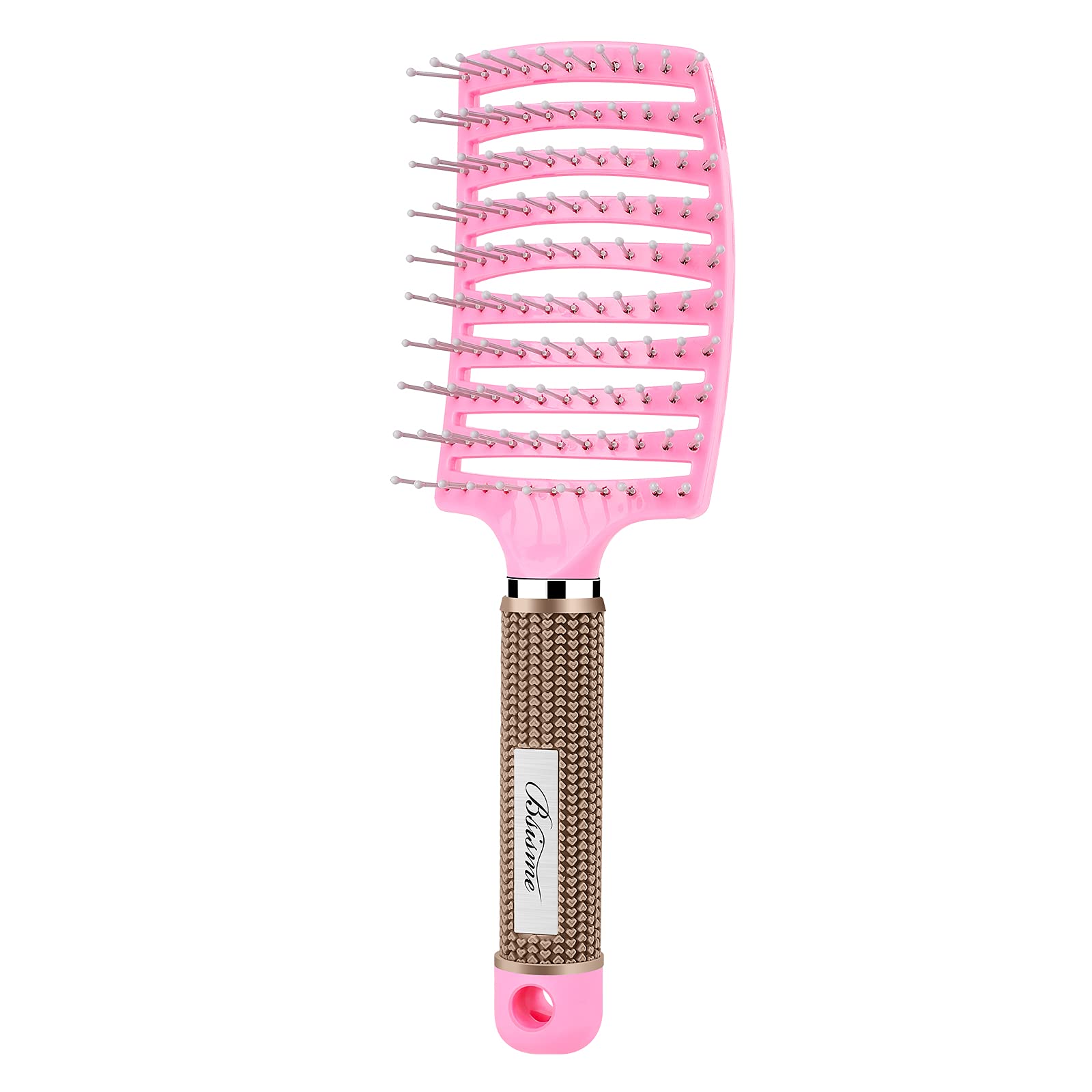 BsismeHair Brush, Curved Vented Brush for Faster Blow Drying, Professional Styling Hair Brushes for Women and Men, Paddle Detangling Brush for Wet Dry Curly Thick Straight Hair, Pink