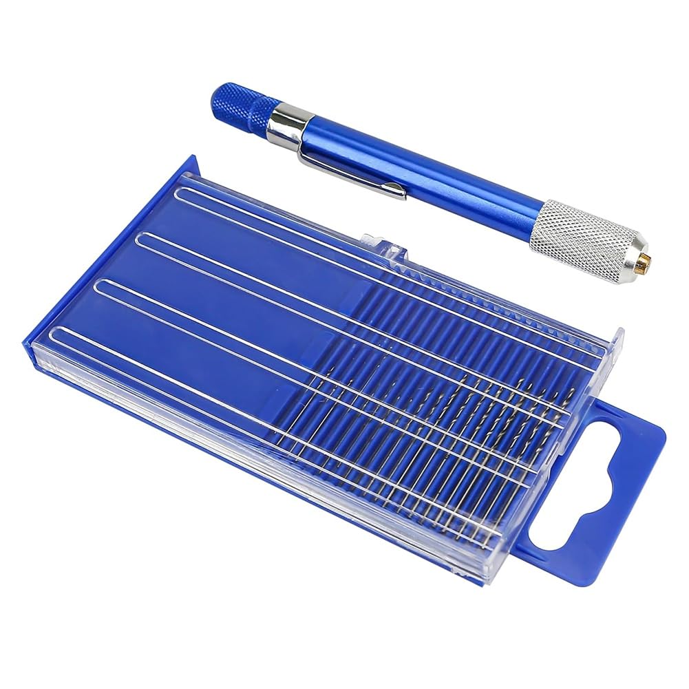 Fuhjythy 21PCS Carburetor Jet Drill Bits Pin Vise Set, for Jewelry Bead Making Crafts Orifice Drilling Wood DIY Carving