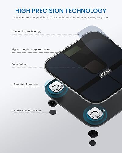 Miniatura 8 de RENPHO Báscula inteligente para peso corporal, báscula de baño digital de energía solar, báscula de peso Bluetooth con aplicación, monitor de