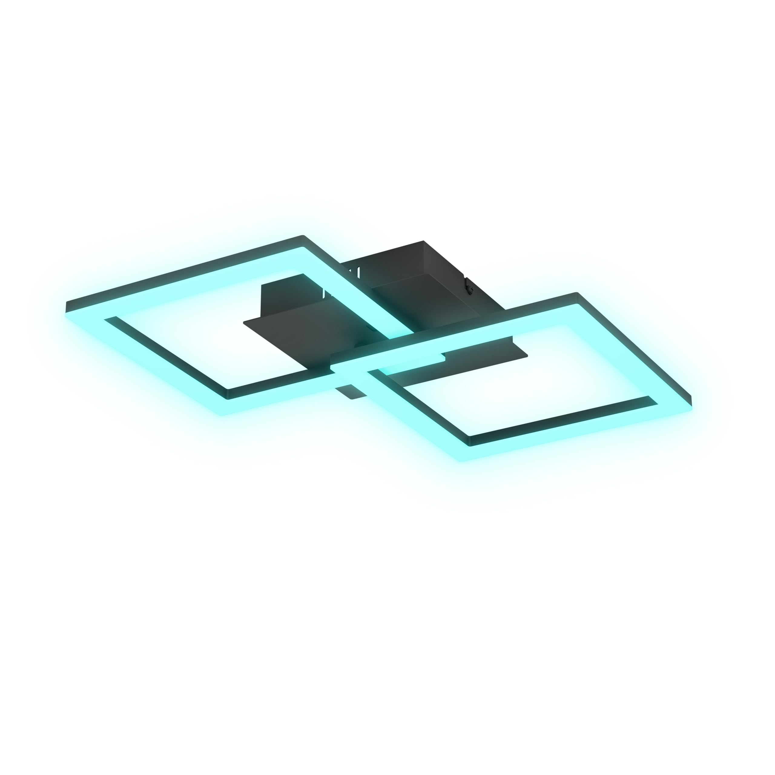 Eglo Luminaire plafonnier LED RGBIC, lampe de plafond géométrique avec | effets lumière, déco bureau gaming et fête, spot multicolore avec télécommande, blanc chaud et RGB, métal noir