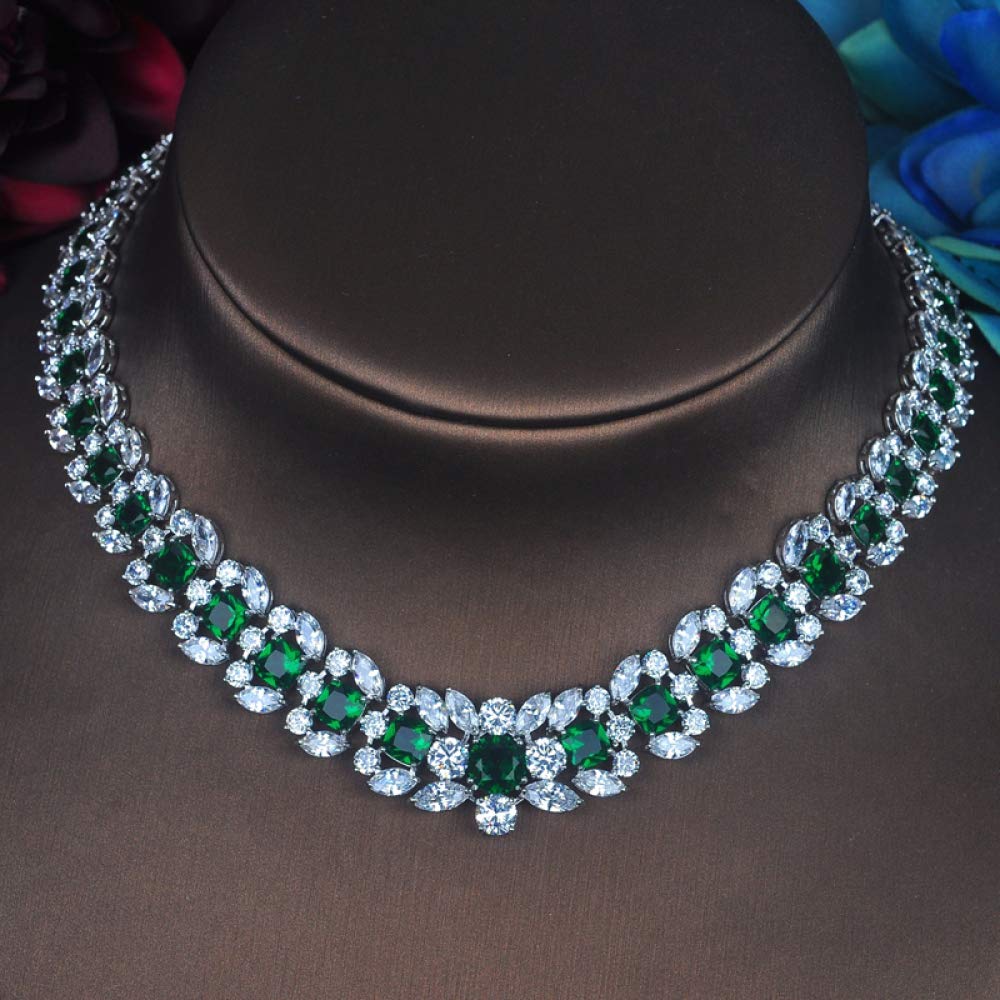 Bella Forma Verde Pieno Fiore Cubic Zirconia Gioielli Nuziali Set Donne Sposa Accessori del Vestito Set di Gioielli