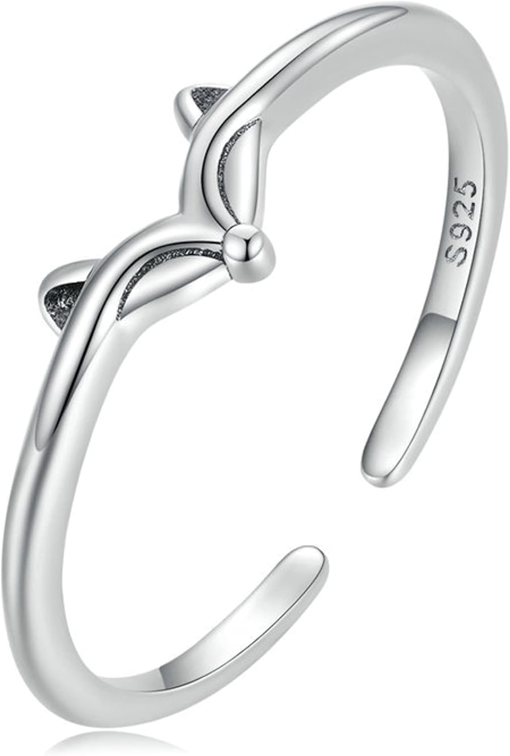 925 Sterling Silver Fox Motif Open Adjustable Ring, Animal Ring Fashion Jewelry Gifts for Women Ladies