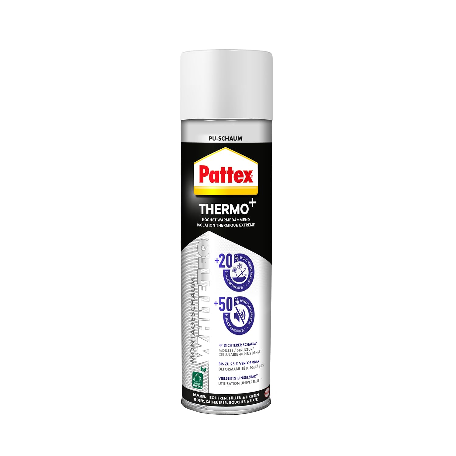 Pattex White Line Montageschaum, einkomponentiger PU-Schaum für verschiedene Materialien*, reinweißer, expandierender Bauschaum mit feiner Zellstruktur, 1x500ml