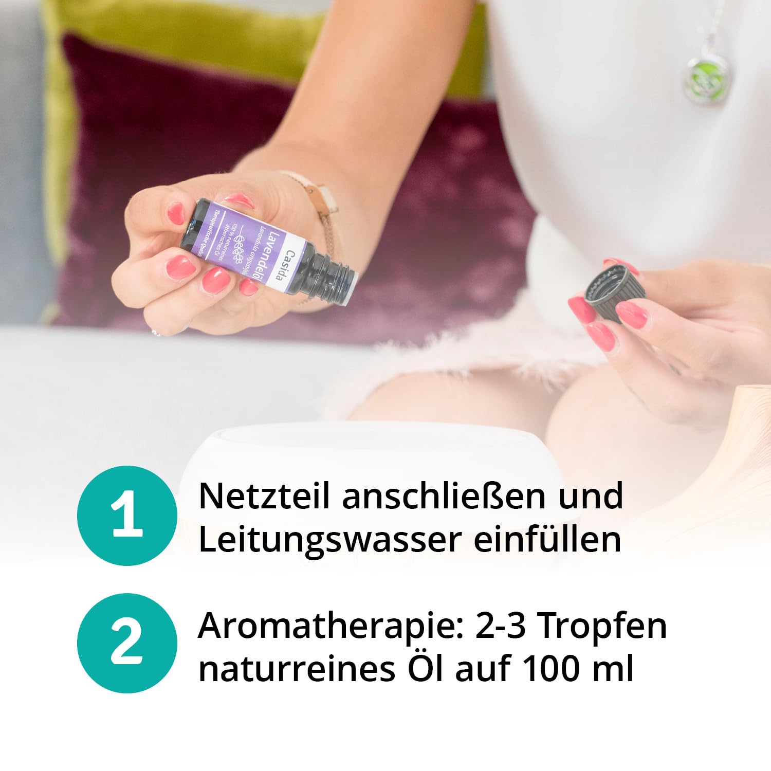 Difusor de aroma de madera con Top 6 Set de aceites esenciales naturales – Difusor de aroma – 300 ml – Tecnología ultrasónica silenciosa – Humidificador – Iluminación LED