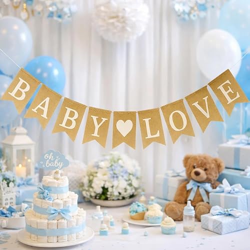 Miniatura 7 de Baby Love - Cartel de arpillera para baby shower y decoración de fiesta de revelación de género