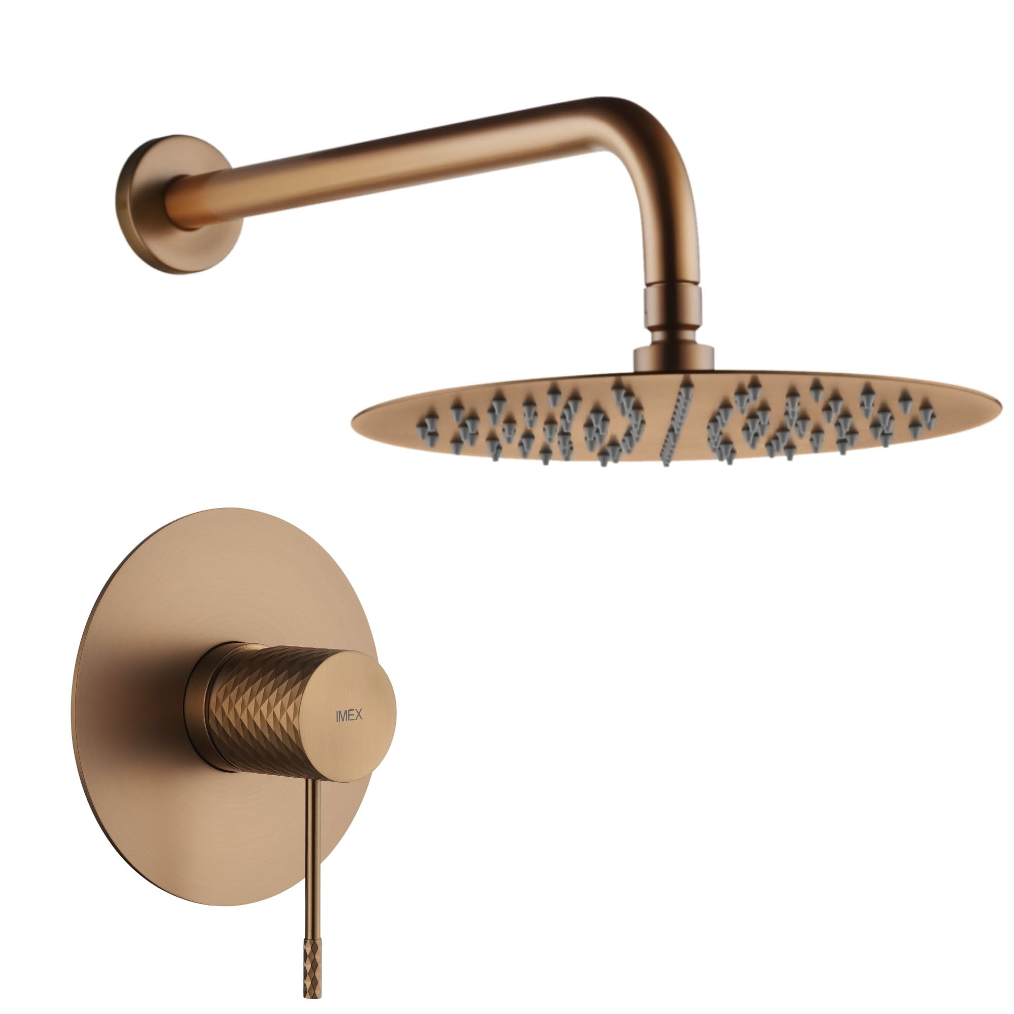 IMEX - Ducha Empotrada Oro Rosa Monomando | Conjunto de Grifería Empotrado con Rociador Antical Efecto Lluvia Cobre | Columna Ducha Empotrada con Grifo en Latón y Acero Inox S.304 (SIN ALCACHOFA)