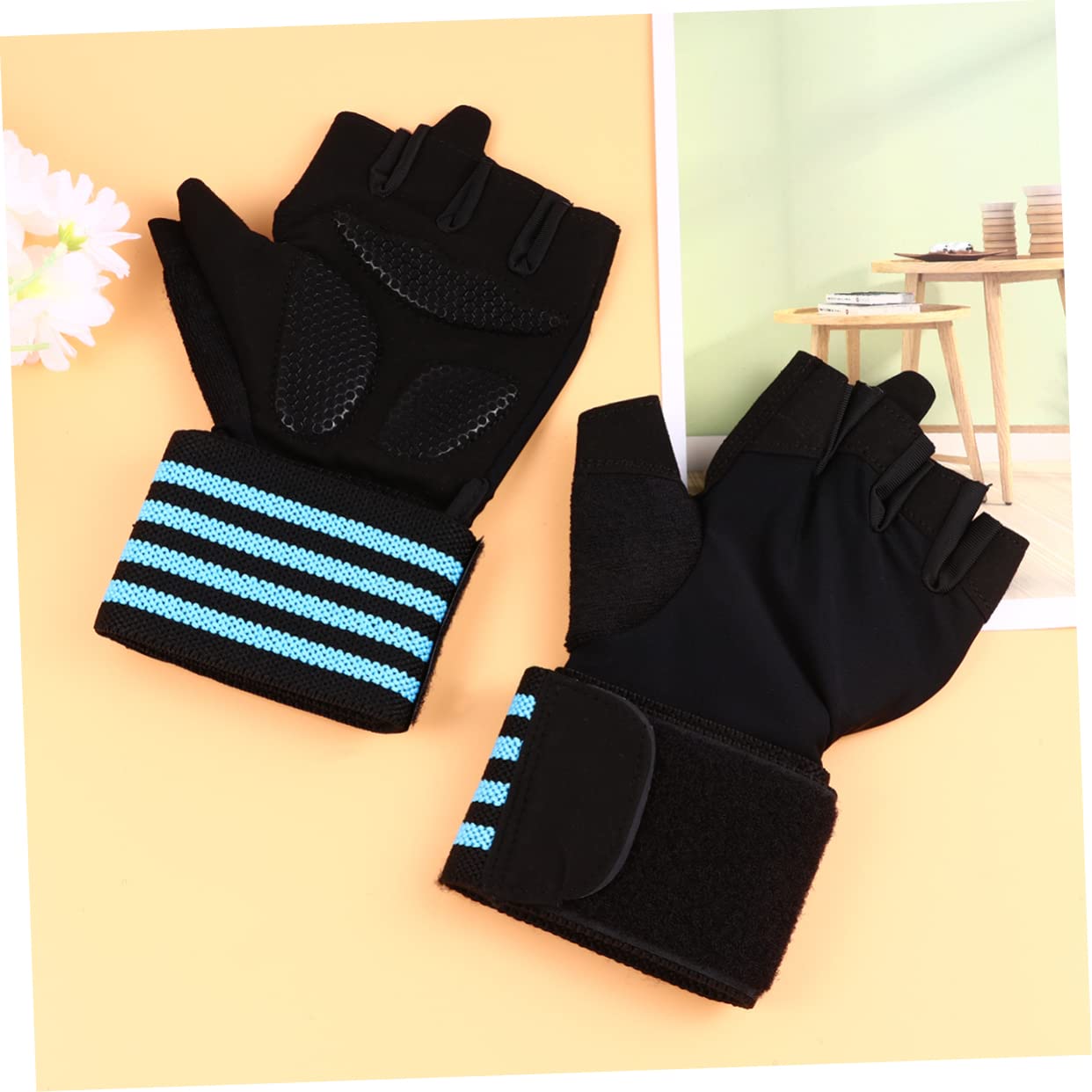 VANZACK 2pares Guantes De Entrenamiento Deportivos para Exterior Protección De Palma Media Dedo Antideslizantes Transpirables para Levantamiento De Pesas y Ejercicios De Fuerza Azul