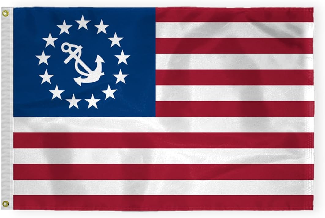 AGAS US Yacht Ensign Flag - 30 x 48 Inch - Printed 200D Nylon - Stitched Edges - Brass Grommets Canvas Heading - USA Boat Ensign Flag.