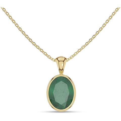 Natural Emerald Pendant Necklaces for Women in Sterling Silver/18K Yellow Gold/Rose...