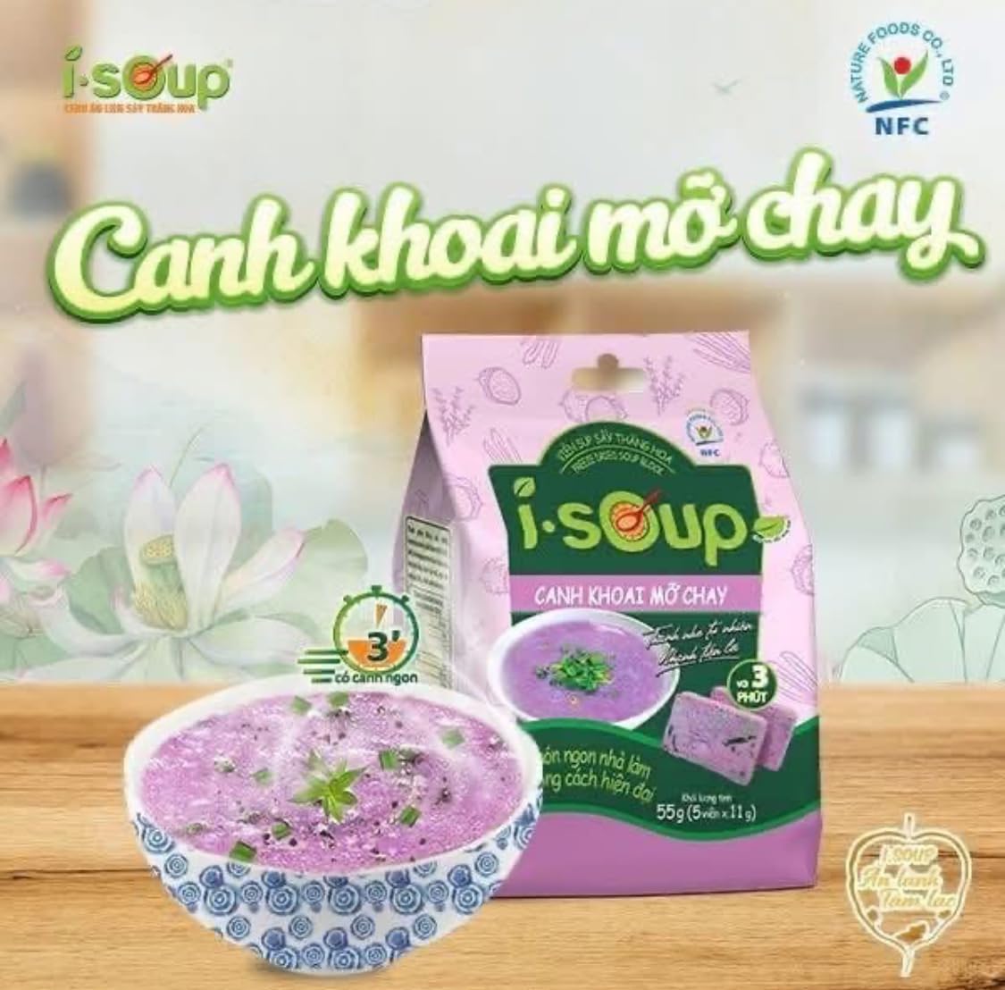 Set 5 Canh Chay I-Soup Vietnamese Instant Vegetarian Soup Mix, Variety Pack with Mushroom, Sour and Mixed Vegetables Flavors, 5 Servings per Pack