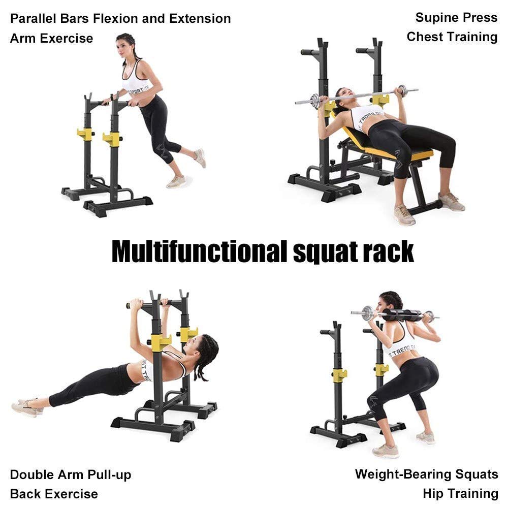 Amazon | 懸垂バー付きスクワットラック、調節可能な高耐久スクワット