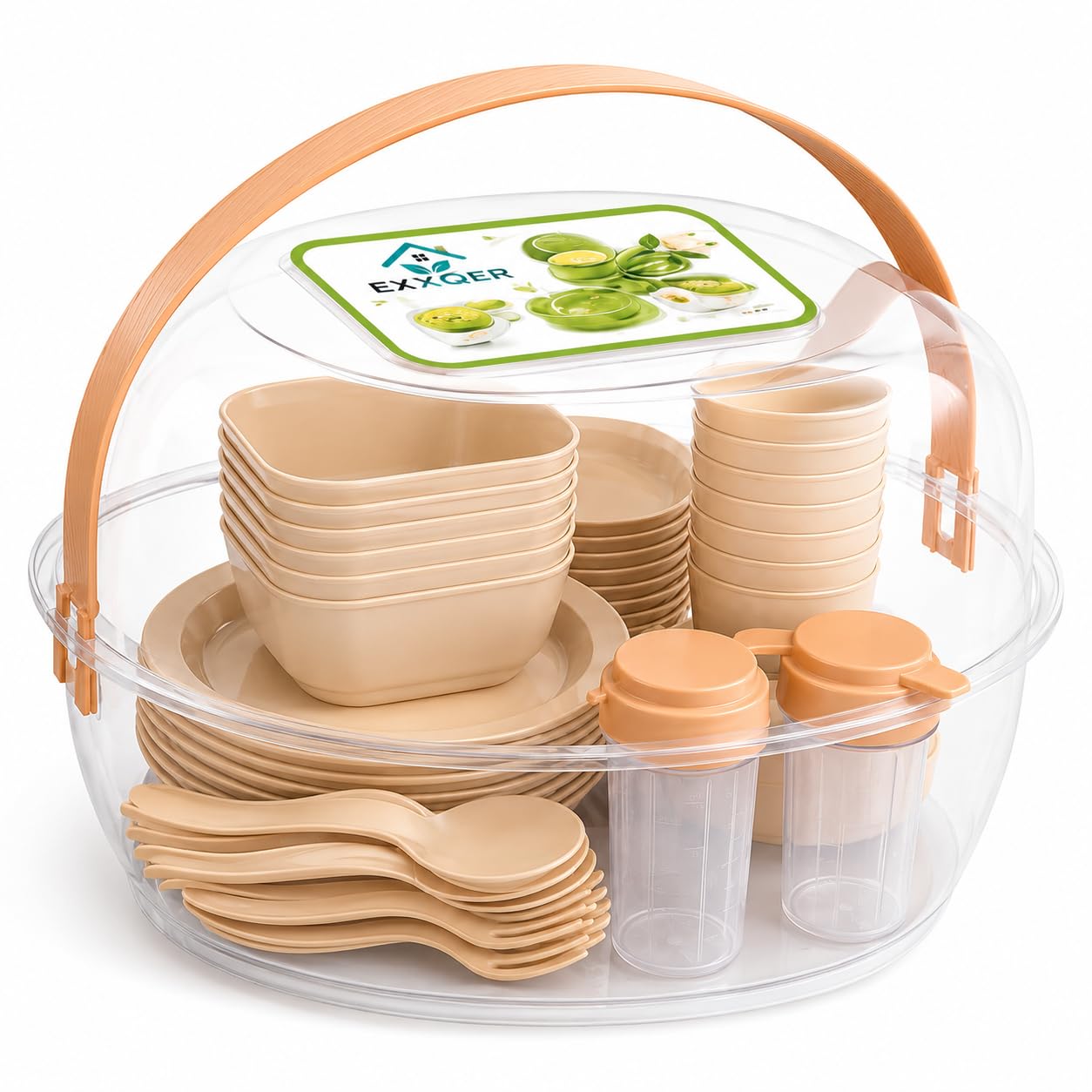 48 Pieces PP Dinner Set with Carry Case, Reusable Plates, Bowls, Cups, Cutlery & Shakers for Home, Picnic & Camping-image-40