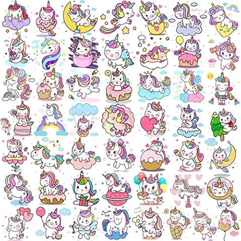 Moheer 50 PCS Unicorn Tempoary Tattoos For Girls Kids Daughter Birthday Children's Gift, Unicorn Fake Tattoo For Girl Arm Hand Neck Tatoos, Waterproof Tattoo Sticker Party Favor Supplies Bag Filler Cover