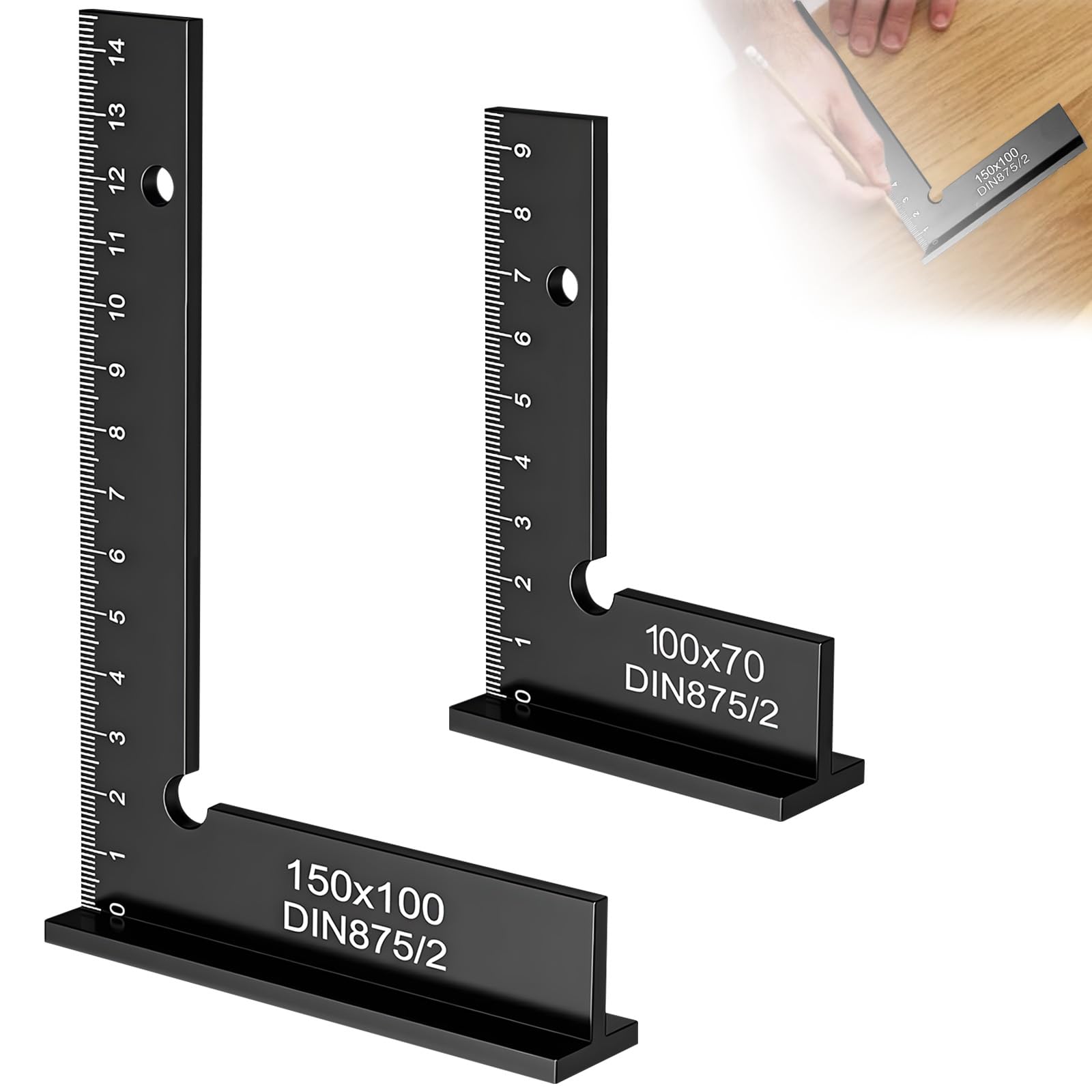 2 90 Degree Square with Measuring Scale(cm), Precision Engineer Right Angle Positioning Blocks, Aluminum Alloy Layout Hand Measuring Tool for Woodworking,Machine SetUp,Laboratory(150x100mm & 100x70mm)