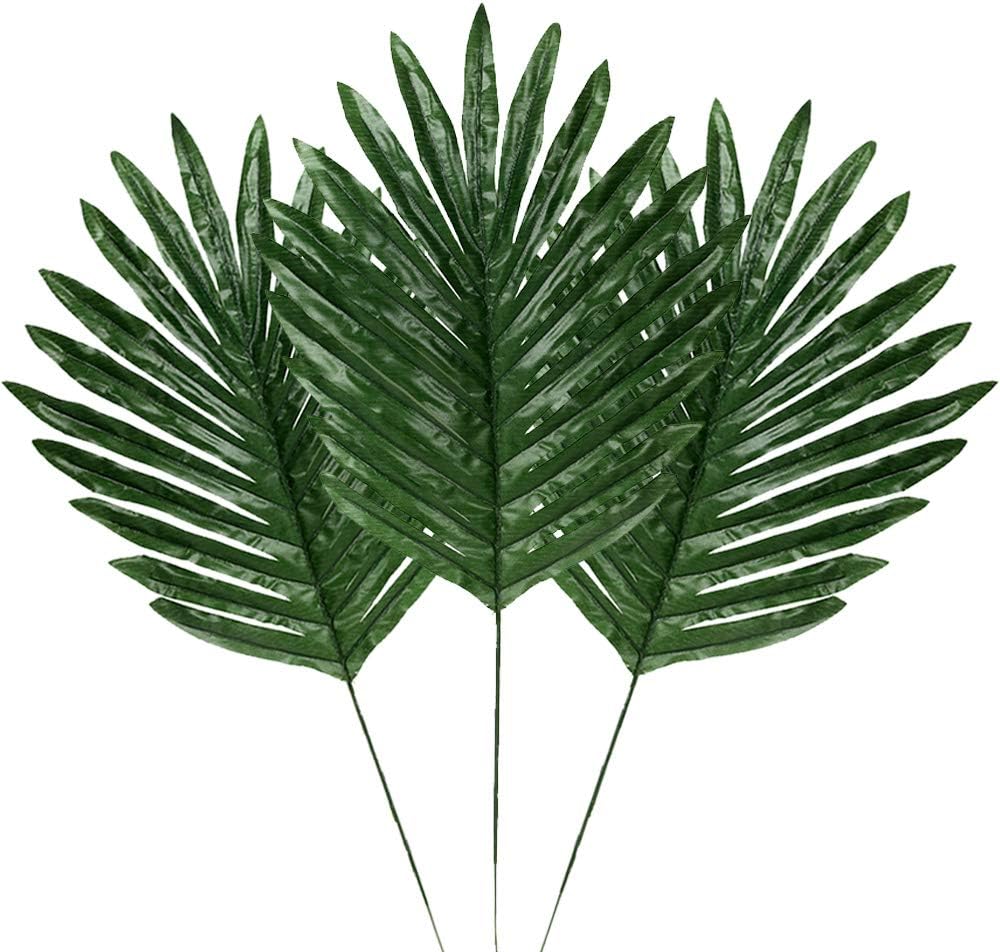 30 Pcs Faux Palm Leaves with Stems Artificial Tropical Plant Imitation Safari Leaves Hawaiian Luau Party Suppliers Decorations,Tiki,Aloha Jungle Beach Birthday Leave Table Decorations
