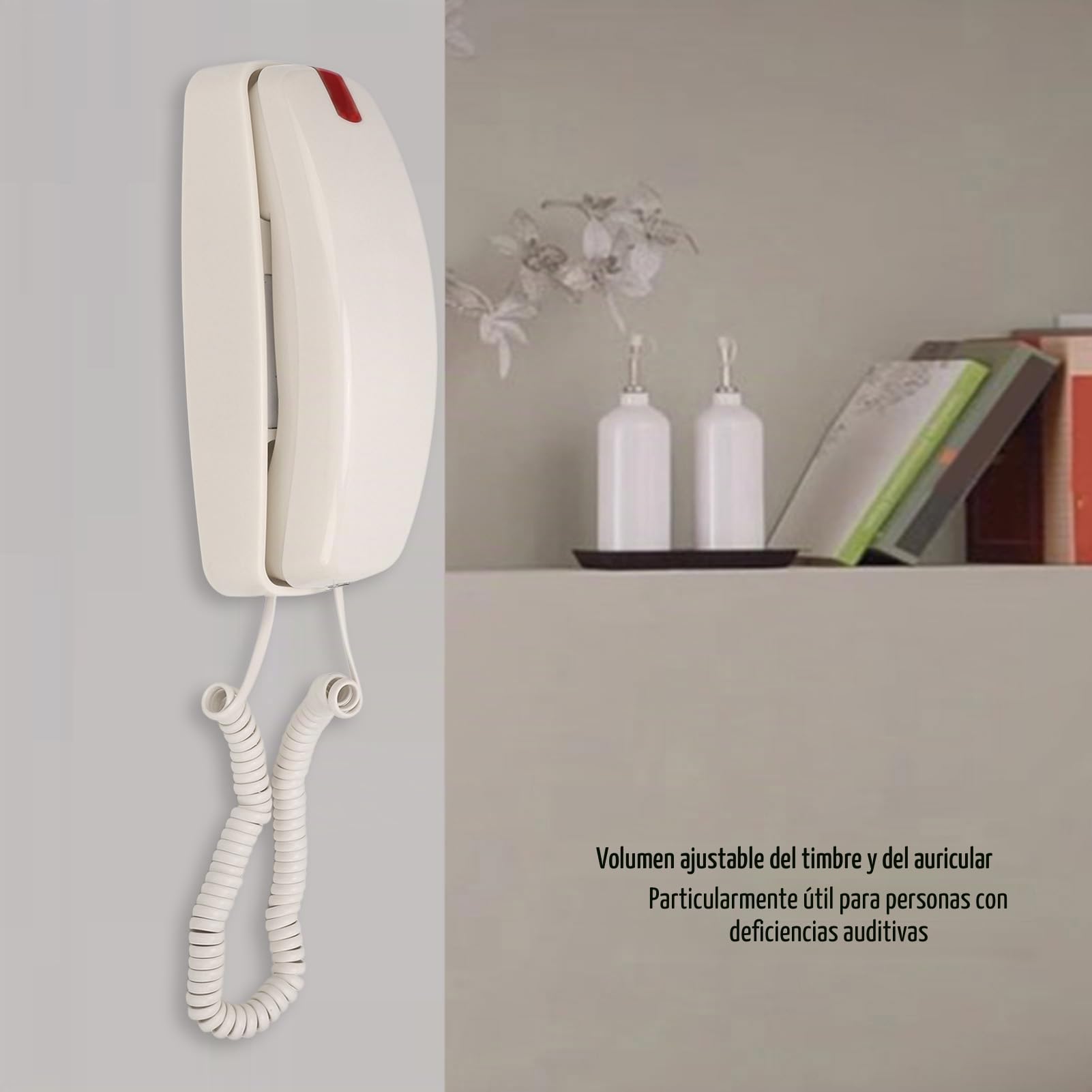 Teléfono fijo para el hogar, teléfonos de pared retro para teléfonos fijos, con cable, montaje en pared, botones grandes, control de volumen, teléfono fijo de estilo antiguo para (beige)