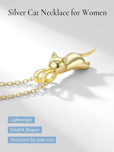 Miniatura 7 de Collares de gato SILVERCUTE para amantes de gatos, joyería de plata de ley S925 para mujer, colgante de gatito, collar de hueso de gato