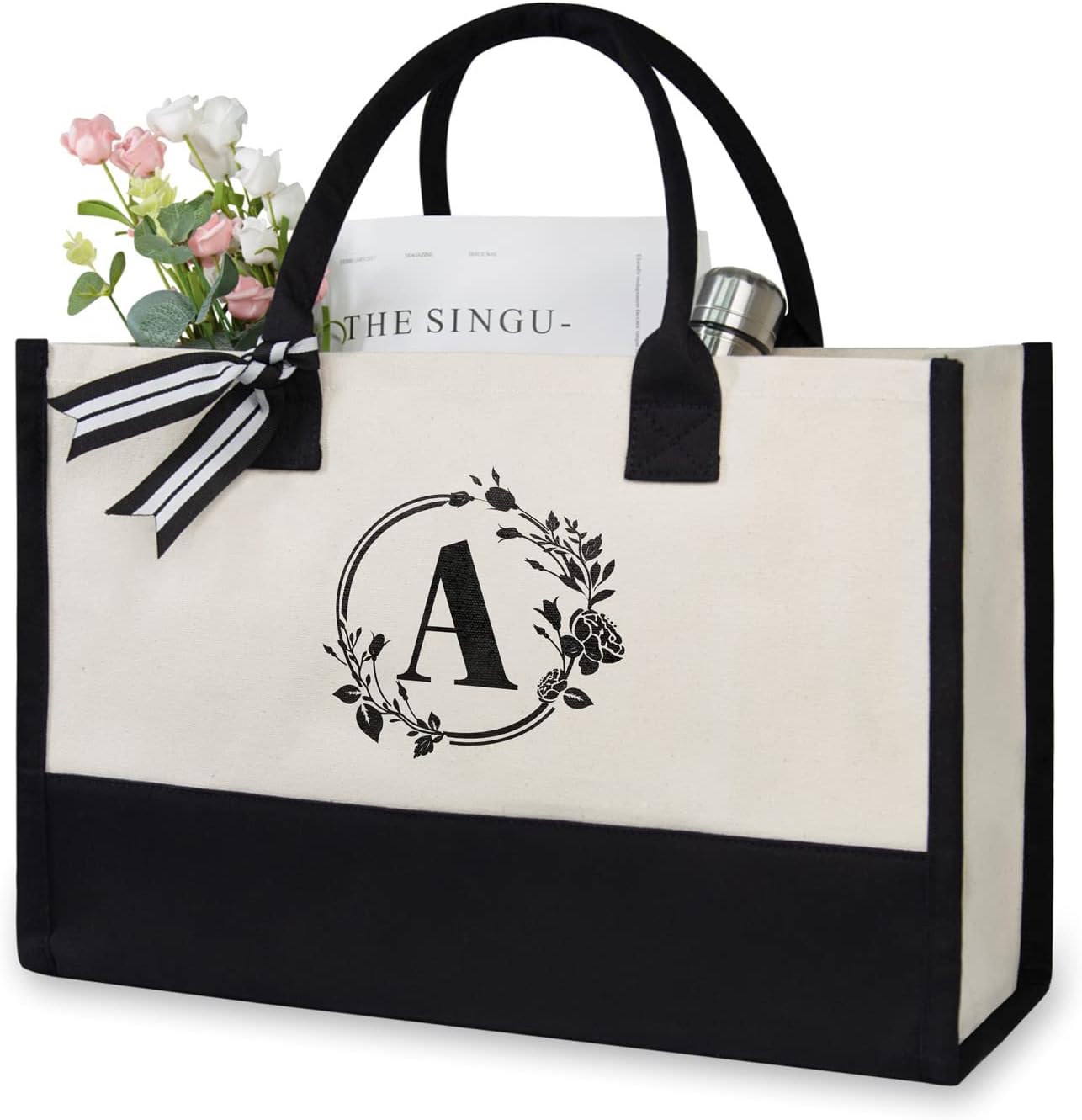 LOKASS Initial Sac De Courses, Personnaliser Sac De Plage Grand Sac En Feutre Femme Sac Fourre-tout, Toile Cadeau Sac De Transport Pour Femmes Mariage Anniversaire Sac De Plage Sac à Provisions