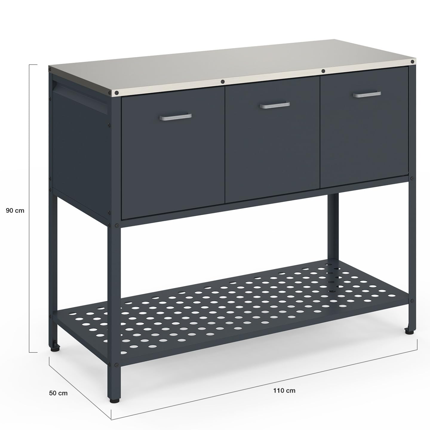 Meuble de Cuisine extérieure Pareo 3 Portes avec étagère en Acier Gris Anthracite